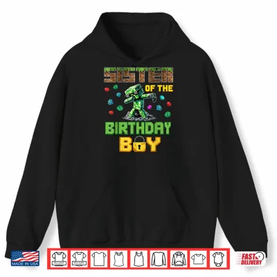 Hoodie Sister of The Birthday Boy Video Gamer Pixel Dab Number Shirt