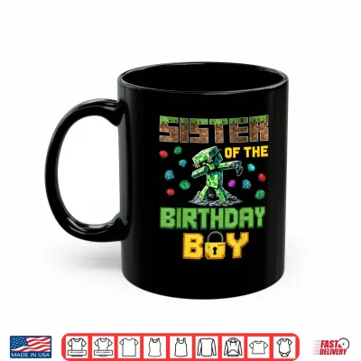 Mug Sister of The Birthday Boy Video Gamer Pixel Dab Number Shirt