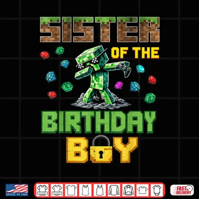 Design Sister of The Birthday Boy Video Gamer Pixel Dab Number Shirt