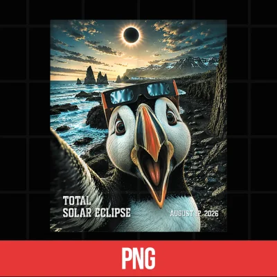Digital Total Solar Eclipse Iceland Puffin Selfie August 12 2026 Shirt