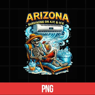 Digital Arizona Surviving on A C Ice Skeleton Desert Humor Graphic Shirt