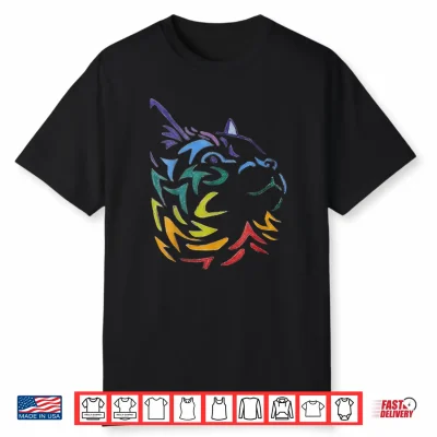 Colorful Cat Design Hand Drawn Shirt