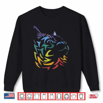 Sweatshirt Colorful Cat Design Hand Drawn Shirt
