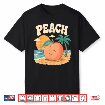 Peach Beach Summer Retro Cute Fruit Sunset Design Shirt