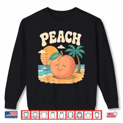 Sweatshirt Peach Beach Summer Retro Cute Fruit Sunset Design Shirt