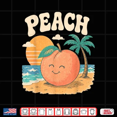 Design Peach Beach Summer Retro Cute Fruit Sunset Design Shirt