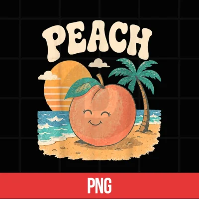 Digital Peach Beach Summer Retro Cute Fruit Sunset Design Shirt