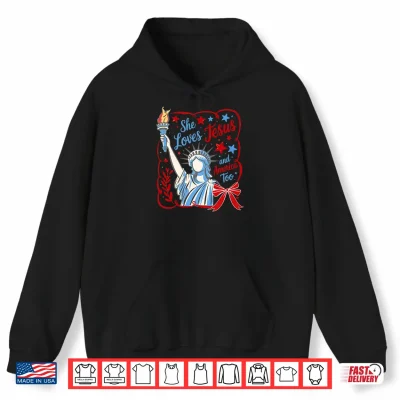 Hoodie She Loves Jesus and America Too Patriotic Christian Shirt