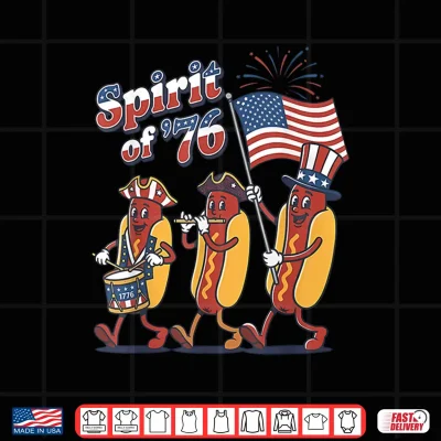 Design Spirit of 76 Patriotic Hot Dog Parade Patriotic 4th July Shirt