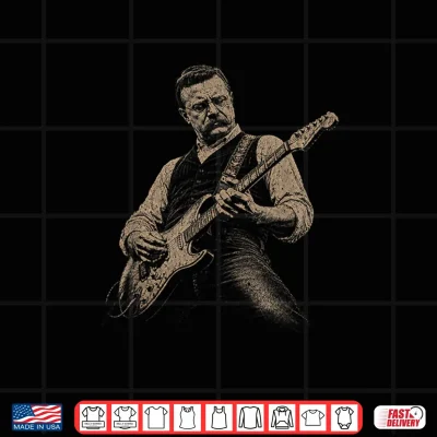 Design Teddy Roosevelt Playing Guitar Patriotic American Rock Music Shirt