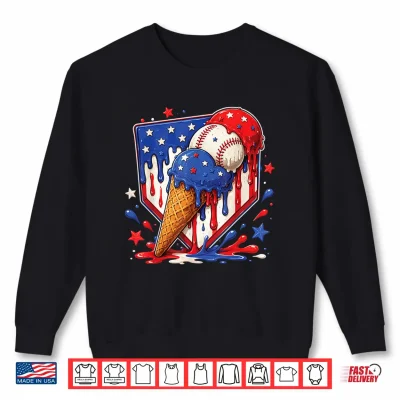Sweatshirt Baseball Drip Ice Cream Patriot American Flag 4th of July Shirt