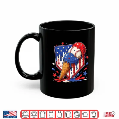 Mug Baseball Drip Ice Cream Patriot American Flag 4th of July Shirt