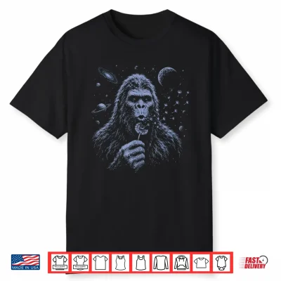 Funny Bigfoot Blowing Dandelion Sasquatch Wishes Vintage Art Shirt