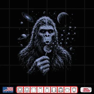 Design Funny Bigfoot Blowing Dandelion Sasquatch Wishes Vintage Art Shirt