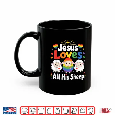 Mug Jesus Loves All His Sheep Rainbow Christian Faith LGBTQ Shirt