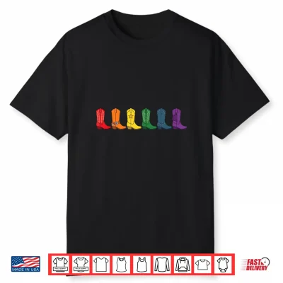 Rainbow Western Cowboy Cowgirl Boots Lgbtq Pride Month Shirt