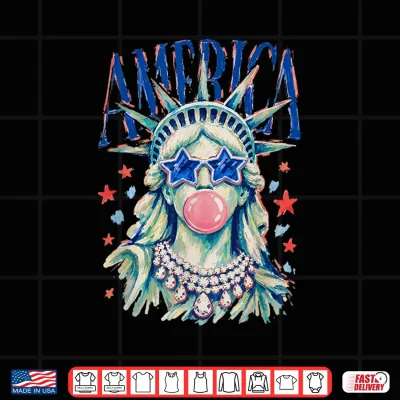 Design Statue of Liberty Blowing Bubble Girly America 4th of July Shirt