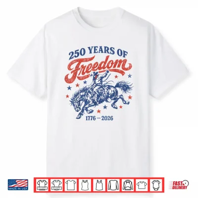 Vintage 250 Years Of Freedom America Cowboy Rodeo Us Flag Shirt