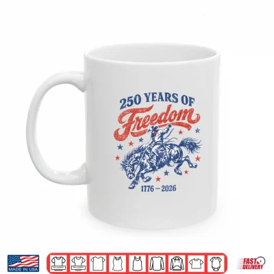 Mug Vintage 250 Years of Freedom America Cowboy Rodeo US Flag Shirt