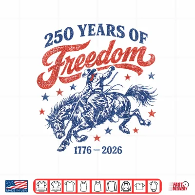 Design Vintage 250 Years of Freedom America Cowboy Rodeo US Flag Shirt