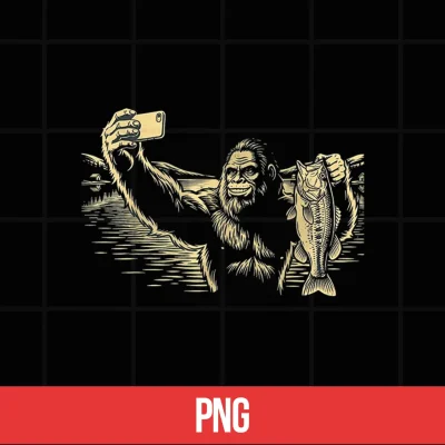 Digital Bigfoot Selfie With Fish Shirt