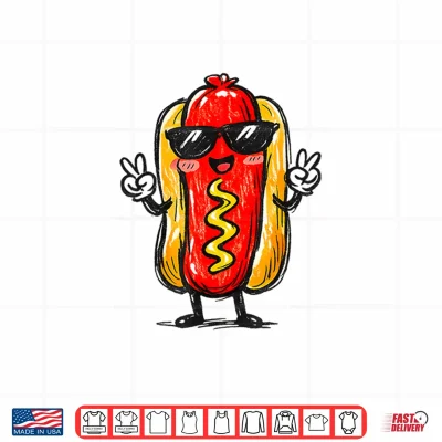 Design Hotdog Kawaii Sketch Hot Dogs Lover Food Teen Toddler Kid Shirt