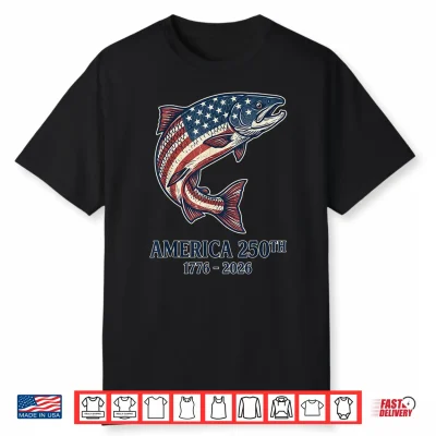 Patriotic Leaping Fish Us Flag Salmon Graphic Shirt
