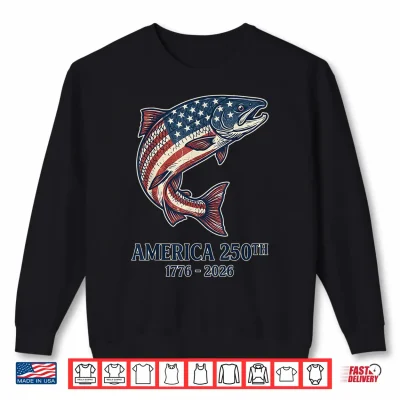 Sweatshirt Patriotic Leaping Fish US Flag Salmon Graphic Shirt