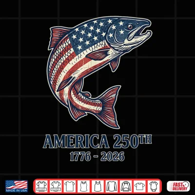Design Patriotic Leaping Fish US Flag Salmon Graphic Shirt