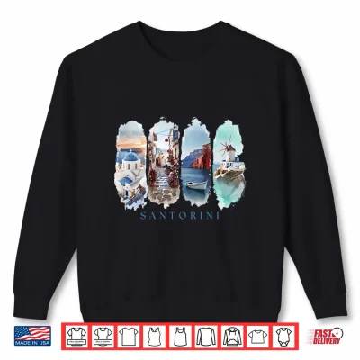 Sweatshirt Greece White Houses Blue Domes and Ocean Vacation Santorini Shirt