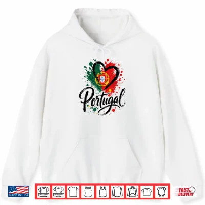 Hoodie I Love Portugal Vacation Travel Heart Flag Tourist Design Shirt
