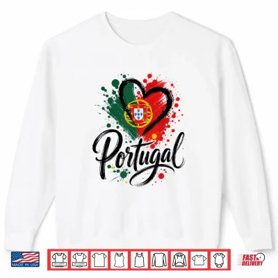 Sweatshirt I Love Portugal Vacation Travel Heart Flag Tourist Design Shirt