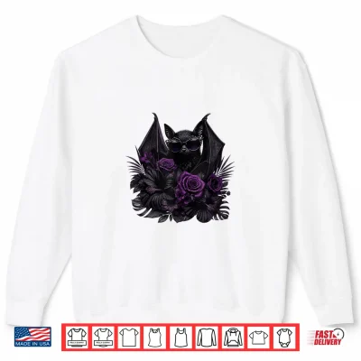 Sweatshirt Vampire Bat with Sunglasses Gothic Purple Roses Shirt