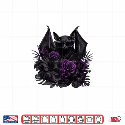 Design Vampire Bat with Sunglasses Gothic Purple Roses Shirt