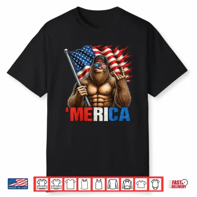 Big Foot Merica Us American Flag Patriotic 4Th Of July Shirt