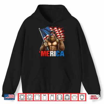 Hoodie Big Foot Merica US American Flag Patriotic 4th of July Shirt
