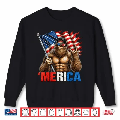 Sweatshirt Big Foot Merica US American Flag Patriotic 4th of July Shirt