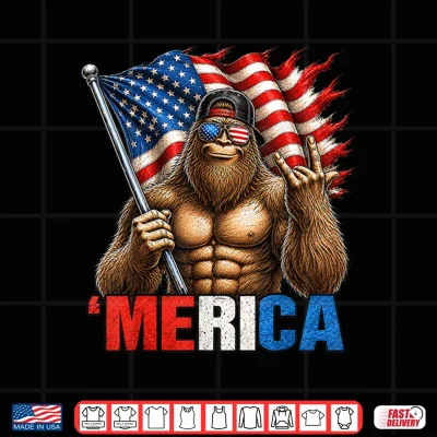 Design Big Foot Merica US American Flag Patriotic 4th of July Shirt