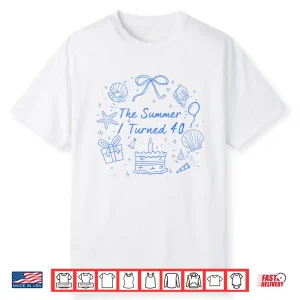 Summer I Turned 40 Coastal Bow Seashell 40Th Birthday Girl Shirt