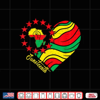 Design Juneteenth Heart African Afro Fist June 19th 1865 Men Women Shirt