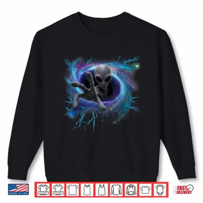 Sweatshirt Alien Gray Reaching from Black Hole Galaxy UFO Shirt