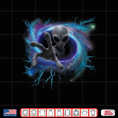 Design Alien Gray Reaching from Black Hole Galaxy UFO Shirt