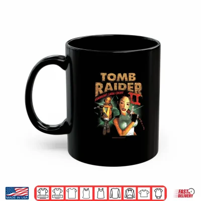 Mug II Staring Lara Croft Vintage Collage Video Game Shirt
