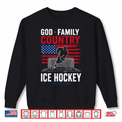 Sweatshirt Mens God Family Country Ice Hockey Patriotic Christian Faith Shirt