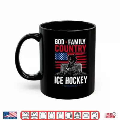 Mug Mens God Family Country Ice Hockey Patriotic Christian Faith Shirt