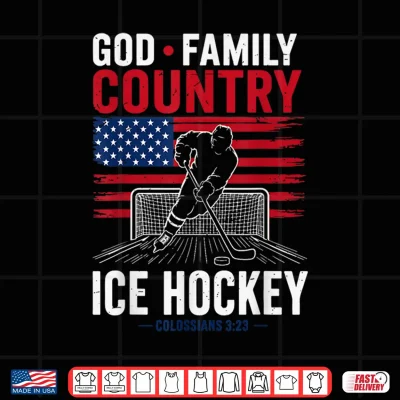 Design Mens God Family Country Ice Hockey Patriotic Christian Faith Shirt