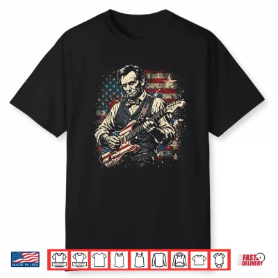 Abraham Lincoln President Playing Guitar Us Flag 4Th Of July Shirt