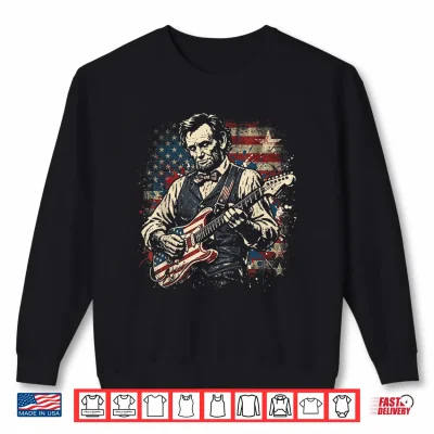 Sweatshirt Abraham Lincoln President Playing Guitar US Flag 4th of July Shirt