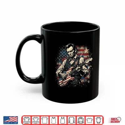 Mug Abraham Lincoln President Playing Guitar US Flag 4th of July Shirt