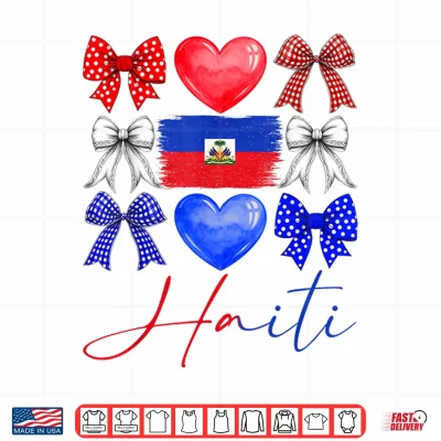 Design Cute Coquette Haitian Flag Day Haiti Pride Women Girl Shirt